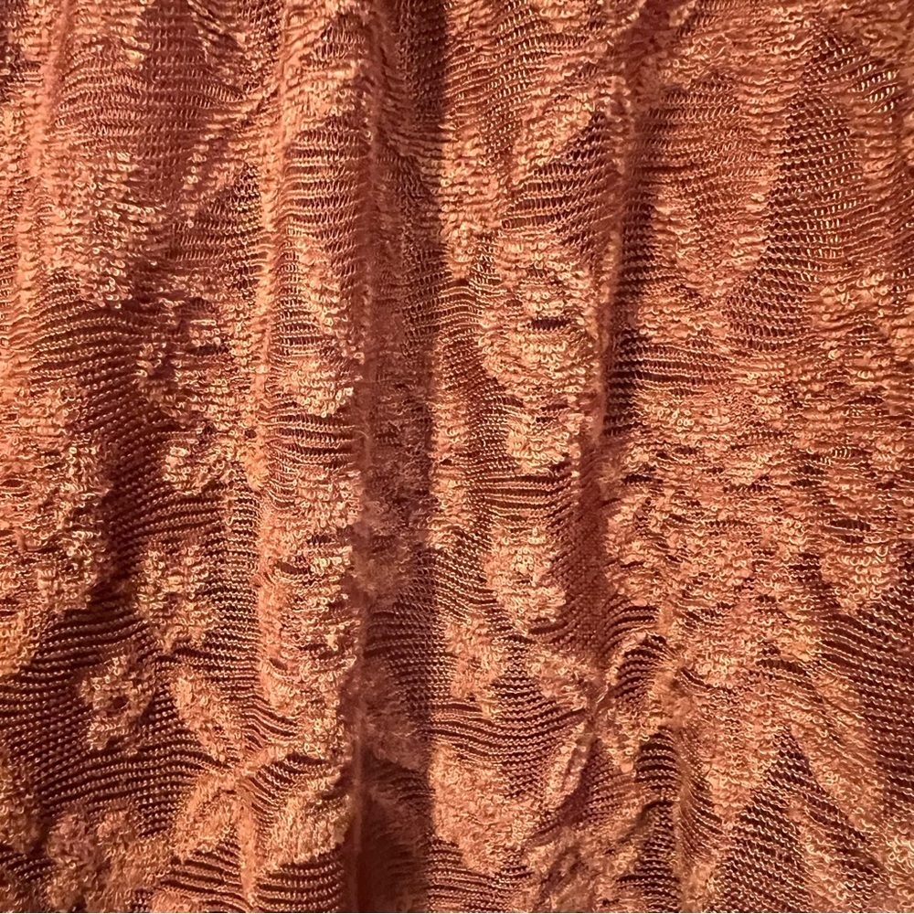 Deletta Anthropologie Rust Amana Burnout Sheer Smocked Mock Neck Top size small - Picture 4 of 13